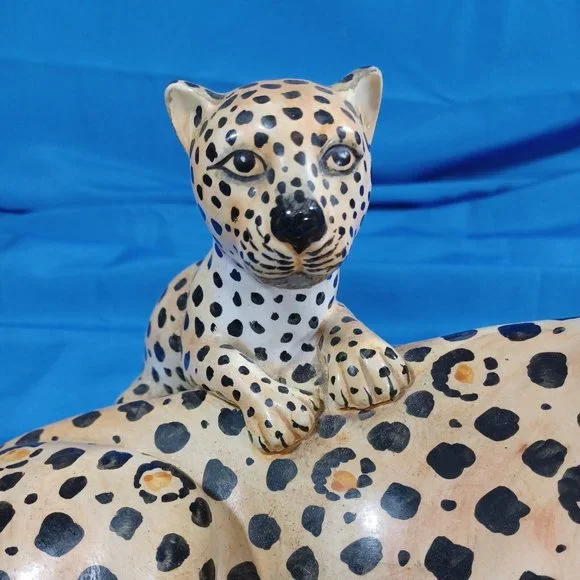 Vtg 19.5"  Ronzan Cheetah Leopard  Cat Cub Sculpture Statue Italy Cerami… - Picture 8 of 16